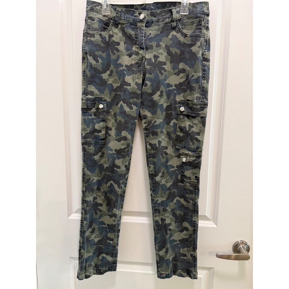 Venus Camouflage Cargo Pants‎ Womens 12 Green Blue Camo Slim Utility Trousers